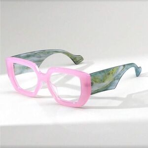 ✨Pink and Green Square Frame Statement Glasses